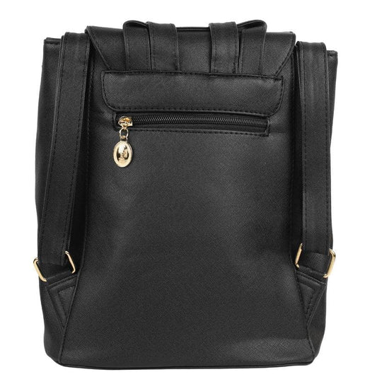 Regular size black flap back pack for college girls | ANGELINE - halfpeapp
