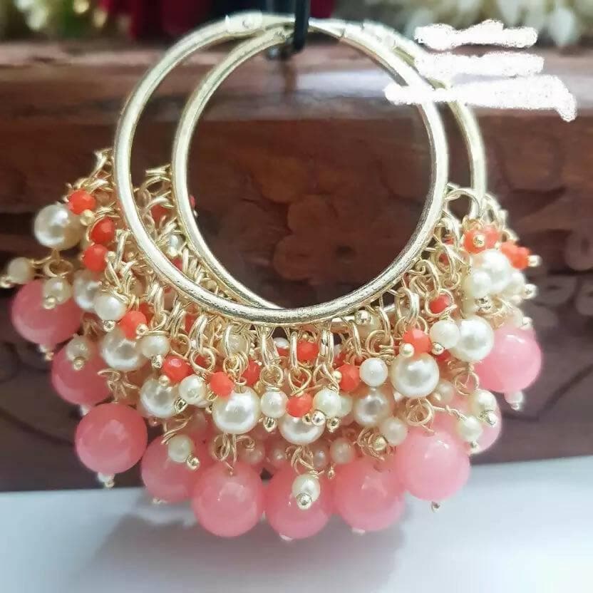 Ethnic crystal bali earrings | MANATH(Baby Pink ) - HalfPe