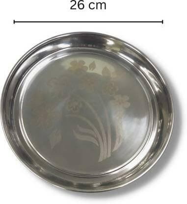 SHINI LIFESTYLE Serving dish Tableware steel plate with floral design Dinner Plate (Pack of 4) - HalfPe