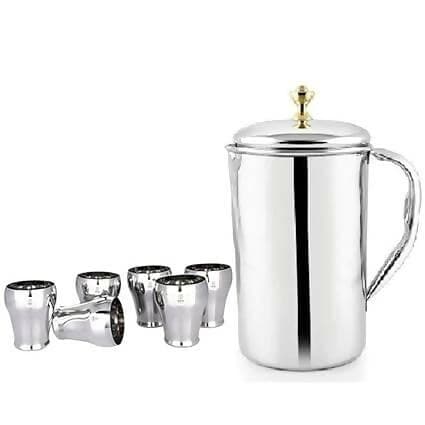 SHINI LIFESTYLE Stainless Steel Jug Set and steel Glass set, Water Jug, juice glass Jug Glass Set (Stainless steel) - HalfPe