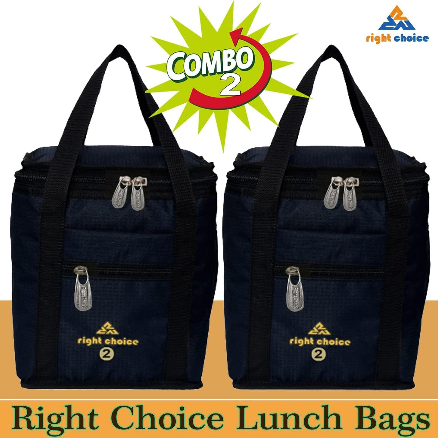 Right choice combo lunch carry bag for school & college (Black, Black) - pack of 2 - halfpeapp