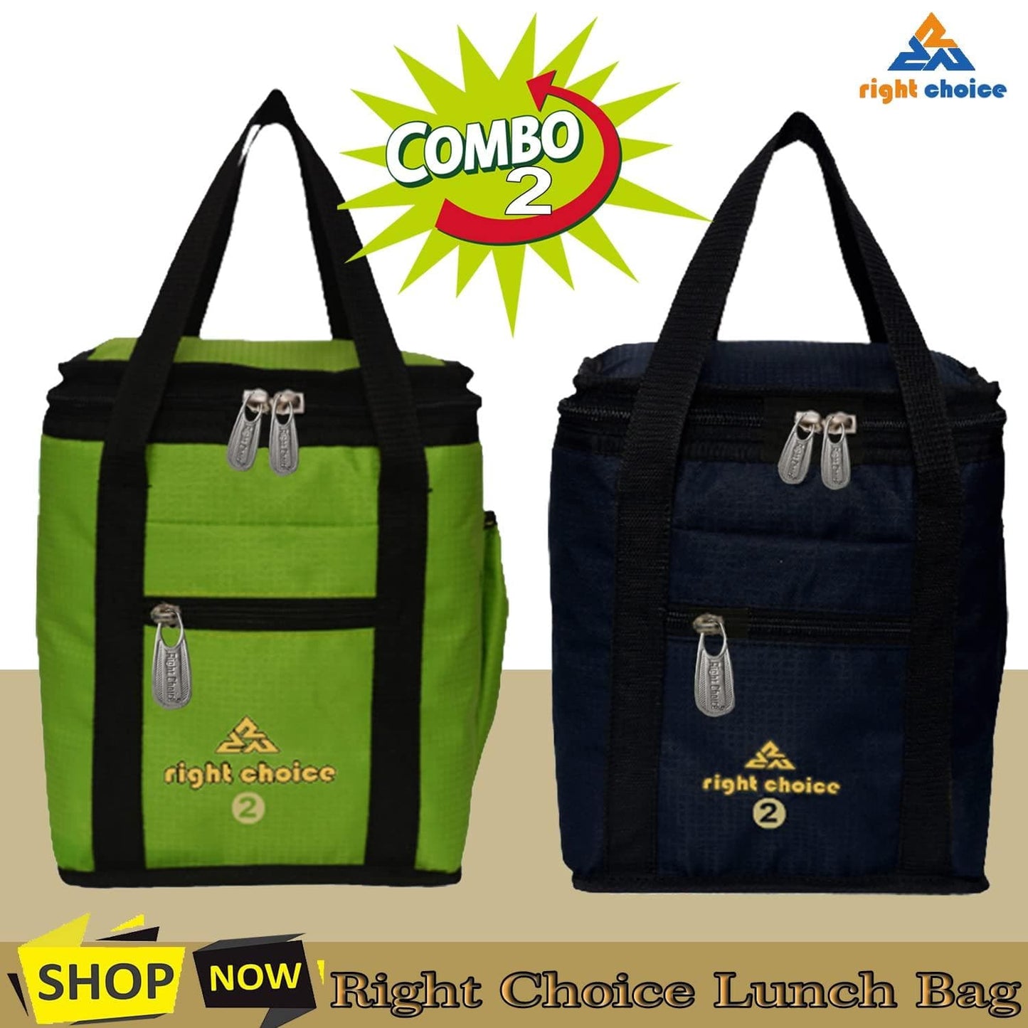 Right choice combo lunch carry bag for school & college (Green , Black) - pack of 2 - halfpeapp