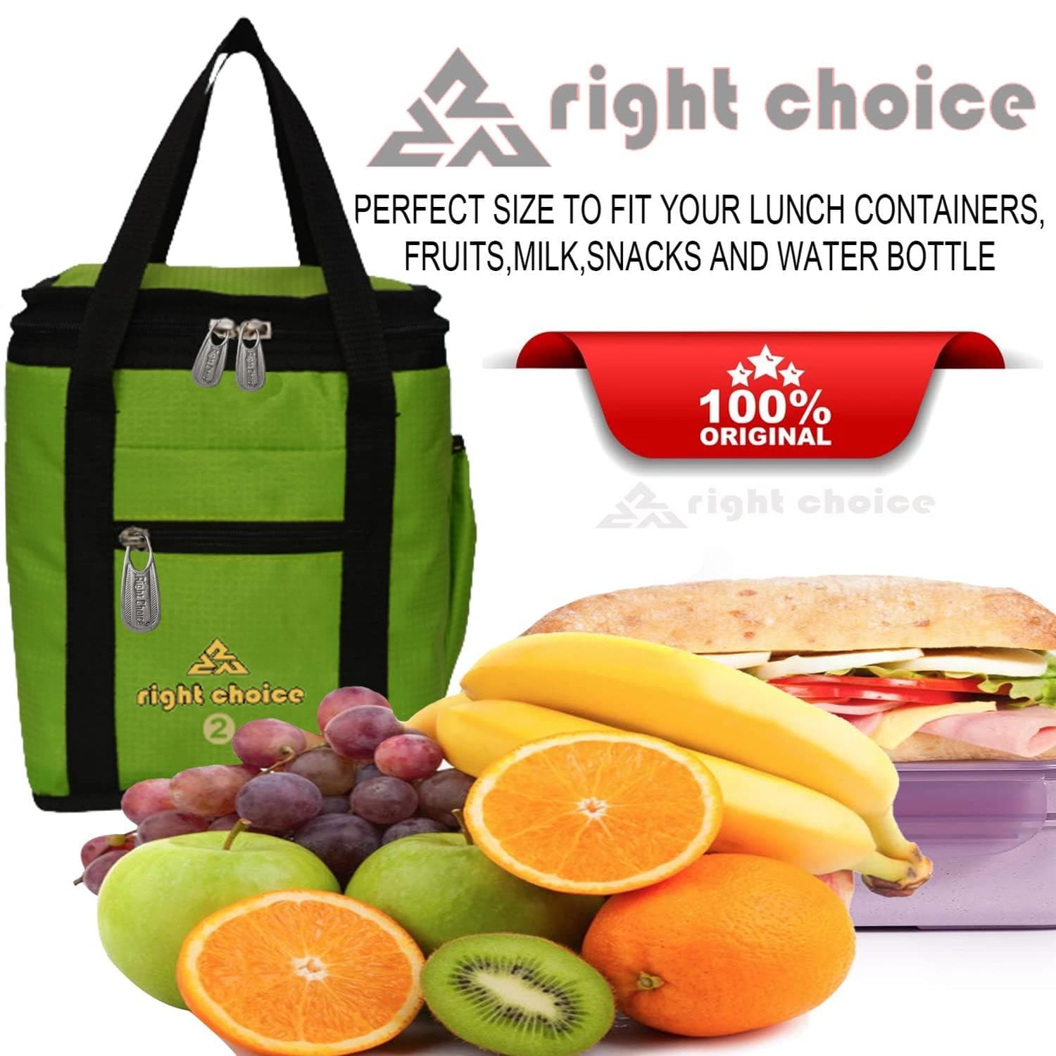 Right choice combo lunch carry bag for school & college (Green , Red) - pack of 2 - halfpeapp