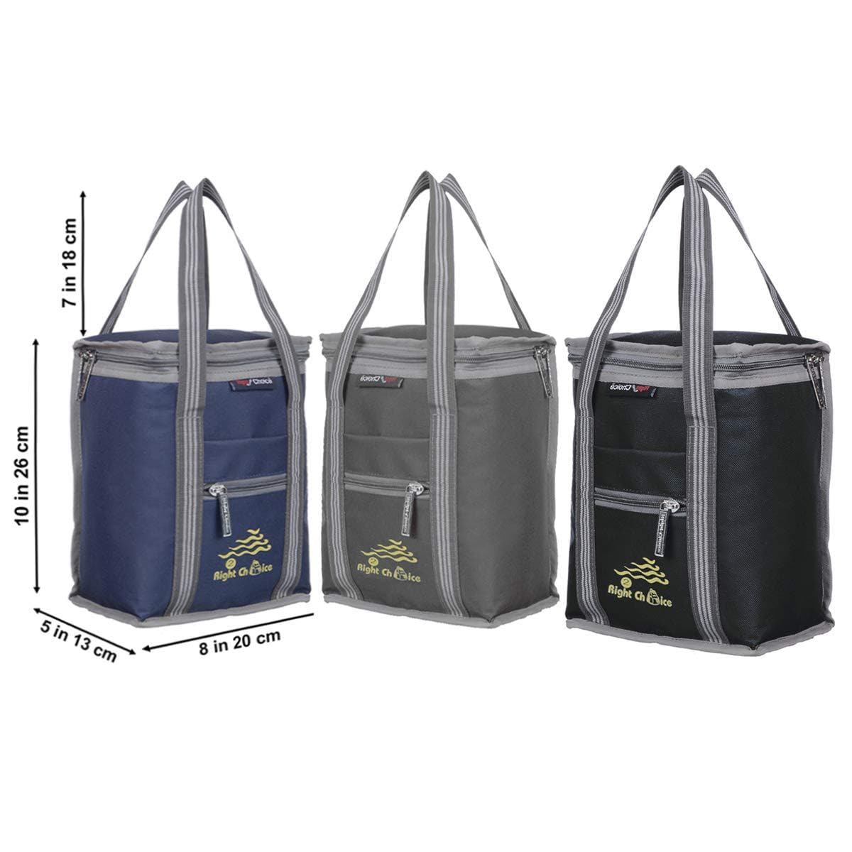 Right choice combo of lunch bags for School & office - (Navy blue, Grey, Sky Blue) - pack of 3 - halfpeapp