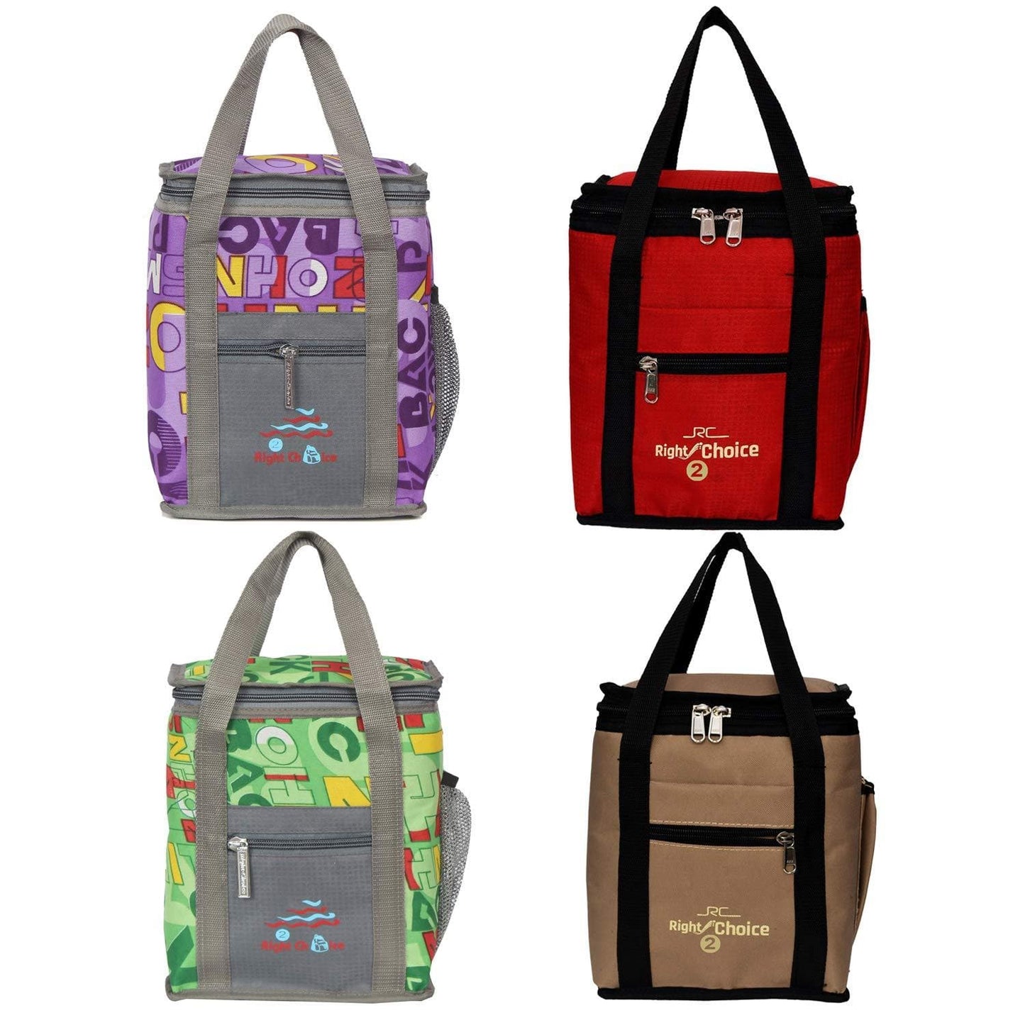 Right choice denim carry on tote lunch bags combo (Purple, Red, Green, Beige) - pack of 4 - halfpeapp