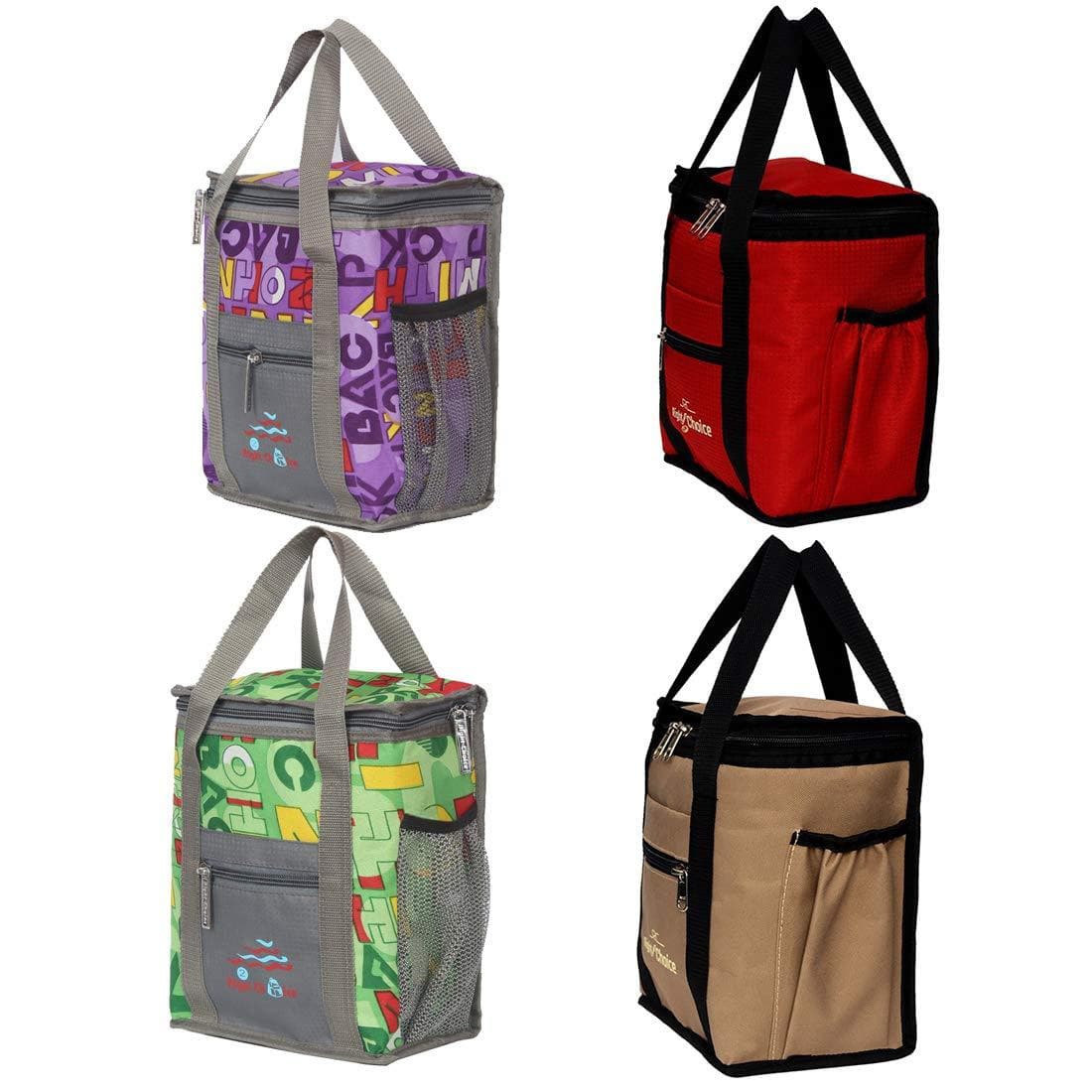 Right choice denim carry on tote lunch bags combo (Purple, Red, Green, Beige) - pack of 4 - halfpeapp