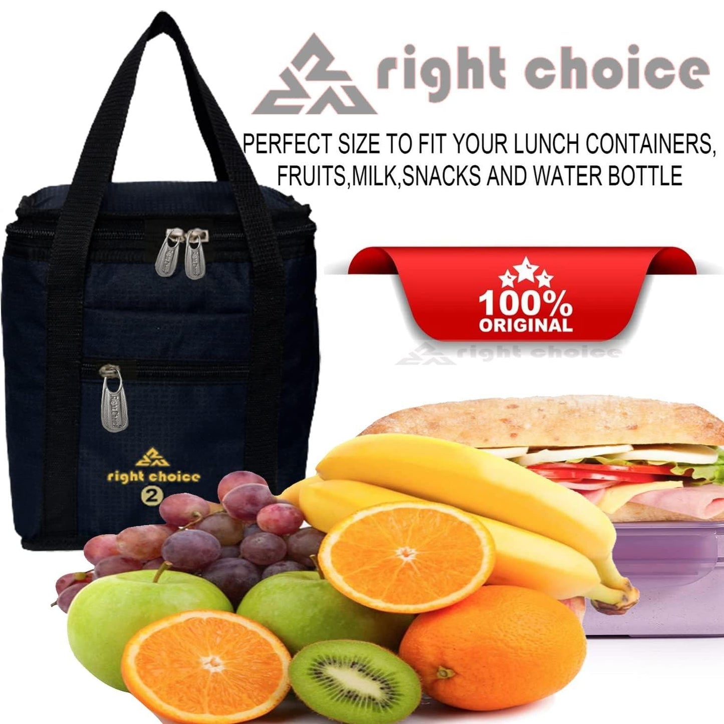 Right choice lunch bags for school & office -2L (Black) - halfpeapp