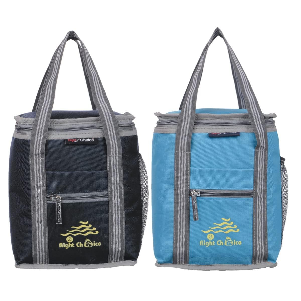 Right choice polyester carry on lunch/tiffin bags combo for school & office (Black, Blue) - Pack of 2 - halfpeapp