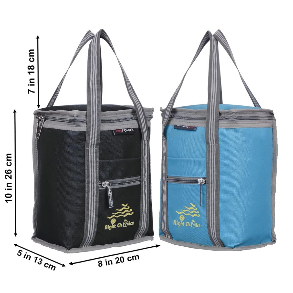 Right choice polyester carry on lunch/tiffin bags combo for school & office (Black, Blue) - Pack of 2 - halfpeapp