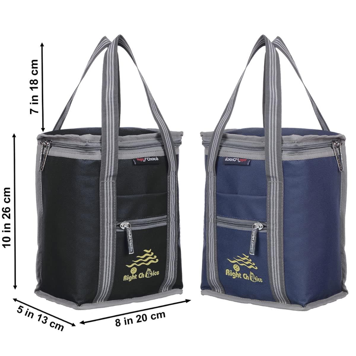 Right choice polyester carry on lunch/tiffin bags combo for school & office (Black, Navy Blue) - Pack of 2 - halfpeapp