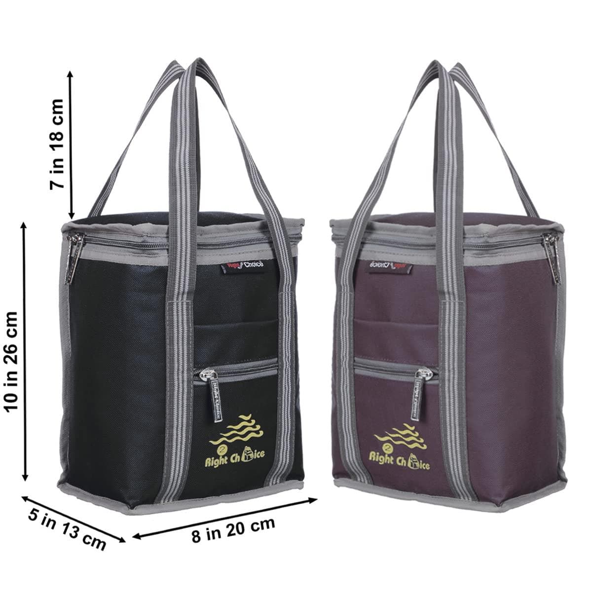 Right choice polyester carry on lunch/tiffin bags combo for school & office (Black, Purple) - Pack of 2 - halfpeapp