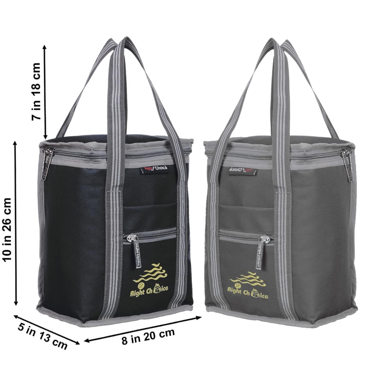 Right choice polyester carry on lunch/tiffin bags combo for school & office (Black,Grey) - Pack of 2 - halfpeapp