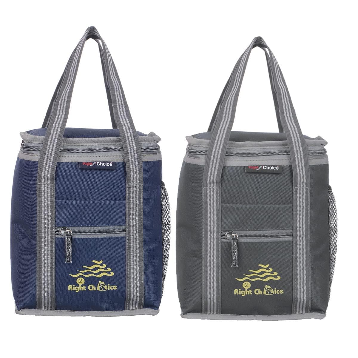 Right choice polyester carry on lunch/tiffin bags combo for school & office ( Navy Blue, Grey) - Pack of 2 - halfpeapp