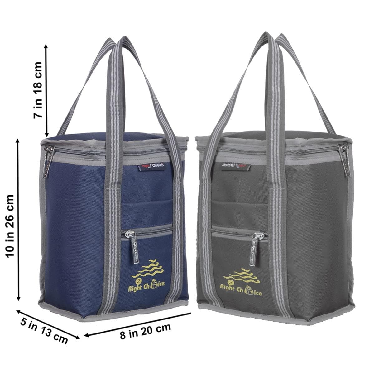 Right choice polyester carry on lunch/tiffin bags combo for school & office ( Navy Blue, Grey) - Pack of 2 - halfpeapp