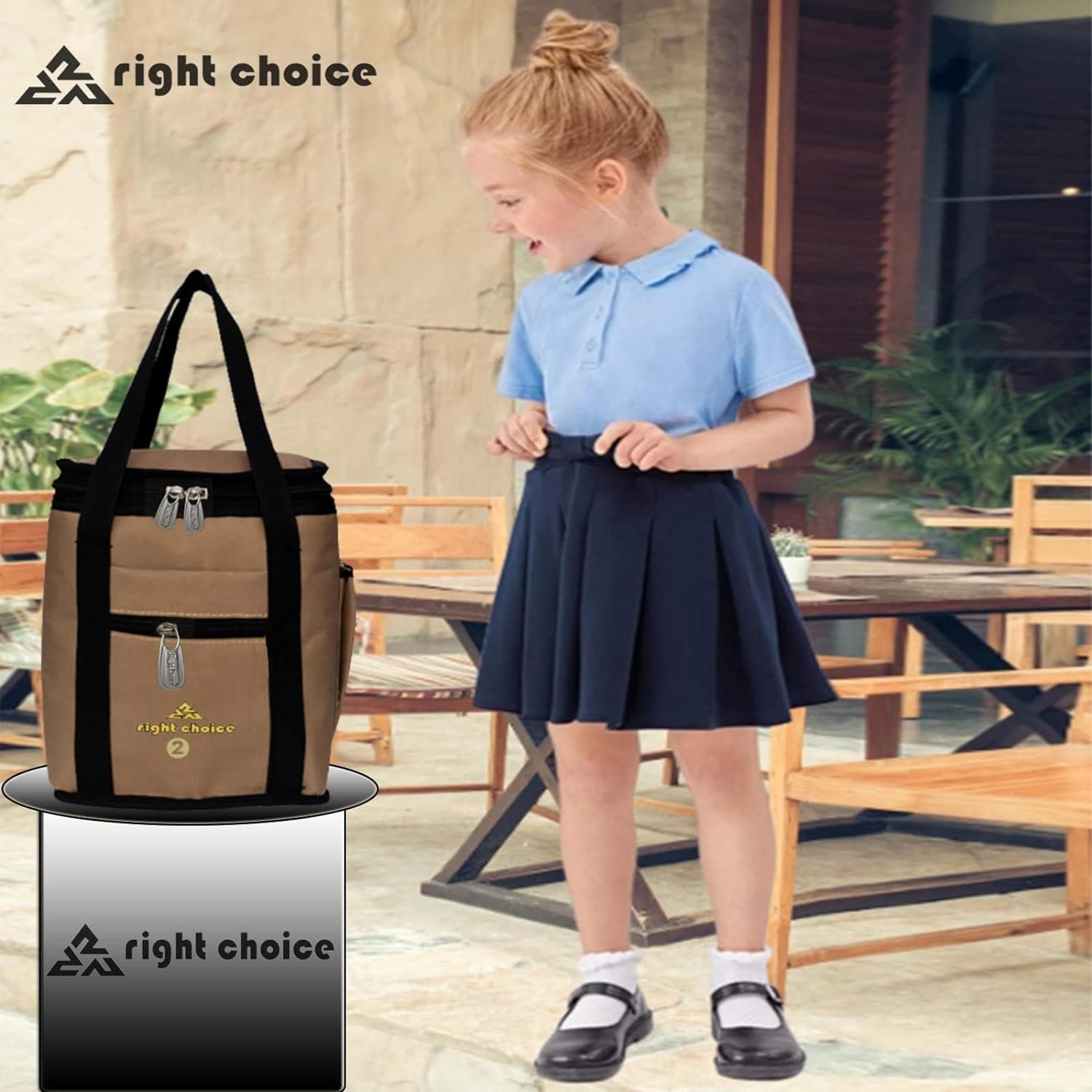 Right choice polyester lunch bags (Black & Beige) - Pack of 2 - halfpeapp