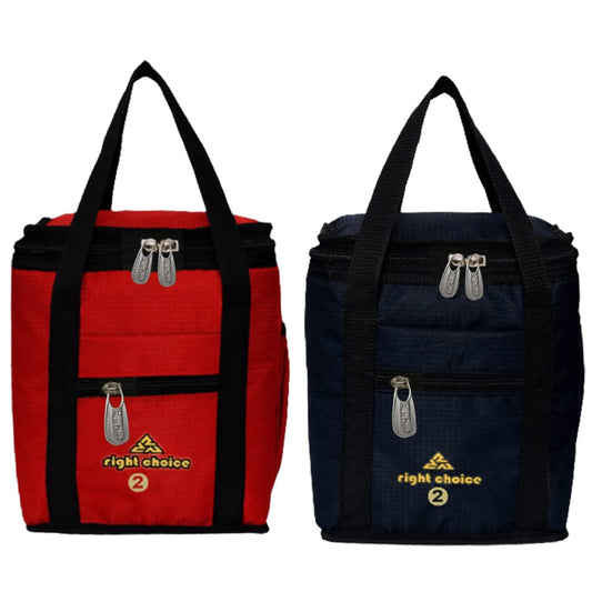 Right choice polyester silk multicolour lunch bag combo (Red, Black)- Pack of 2 - halfpeapp