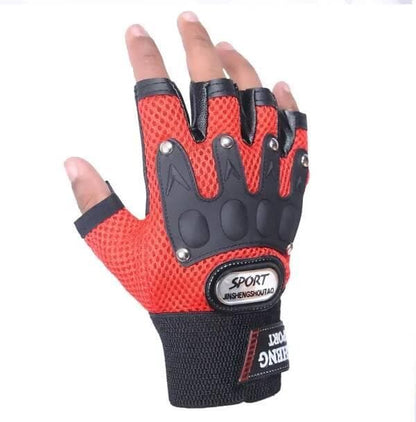 Gloves Military Rubber Hard Knuckle Gloves Fingerless Cycling Gloves (Red)  - HalfPe