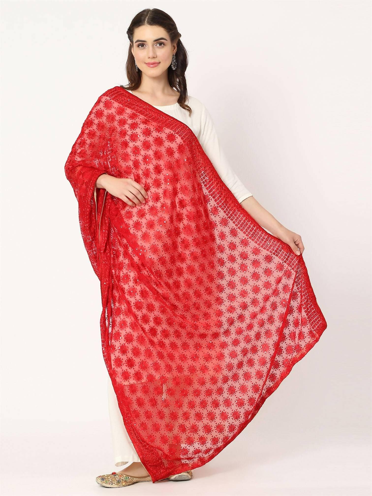 Red Sequined Phulkari Embroidery - HalfPe