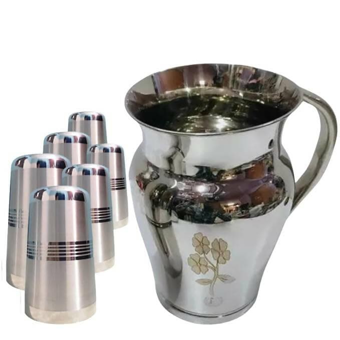 SHINI LIFESTYLE Stainless Steel leser Glass Set Water with water jug (6+1) - HalfPe