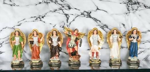 KariGhar Polyresin Seven Archangels Idol Statues Angel Figures Chakra Angels - Reiki Healing Multi Color Small (Set of 7) 6 Inch (A0114) - HalfPe