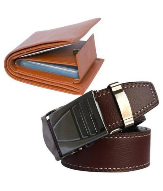 Men's Black Color Belt & Tan Wallet (Combo) - HalfPe