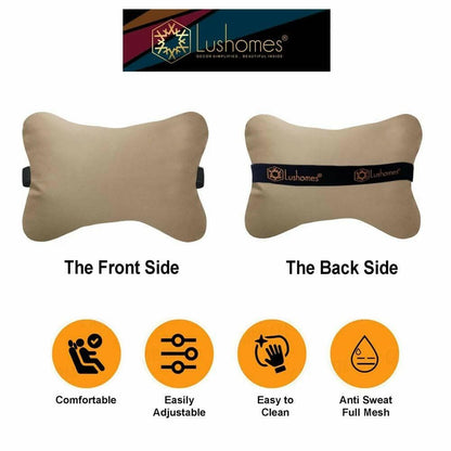 Lushomes Car Pillows for Neck, Back and Seat Rest, Pack of 4, Cream PU Faux Leather, Car Bed for Back Seat, Car Accessories (2 Bone Pillow Size: 6x10 Inch + 2 Car Cushions Size 12x12 Inch, Pk of 4) - HalfPe