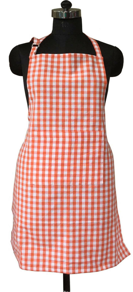 Lushomes Apron for Women, Checks Kitchen Apron for Men, Cooking Apron, apron for kitchen, kitchen dress for cooking, cotton apron for women with Adjustable Buckle, Size 64x81 cms, Colour Orange, Pkof1 - HalfPe