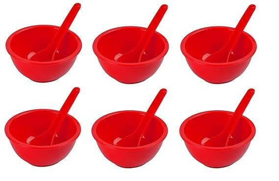 6 pcs Soup Bowls With 6 Spoons(Red, set of 12) - HalfPe