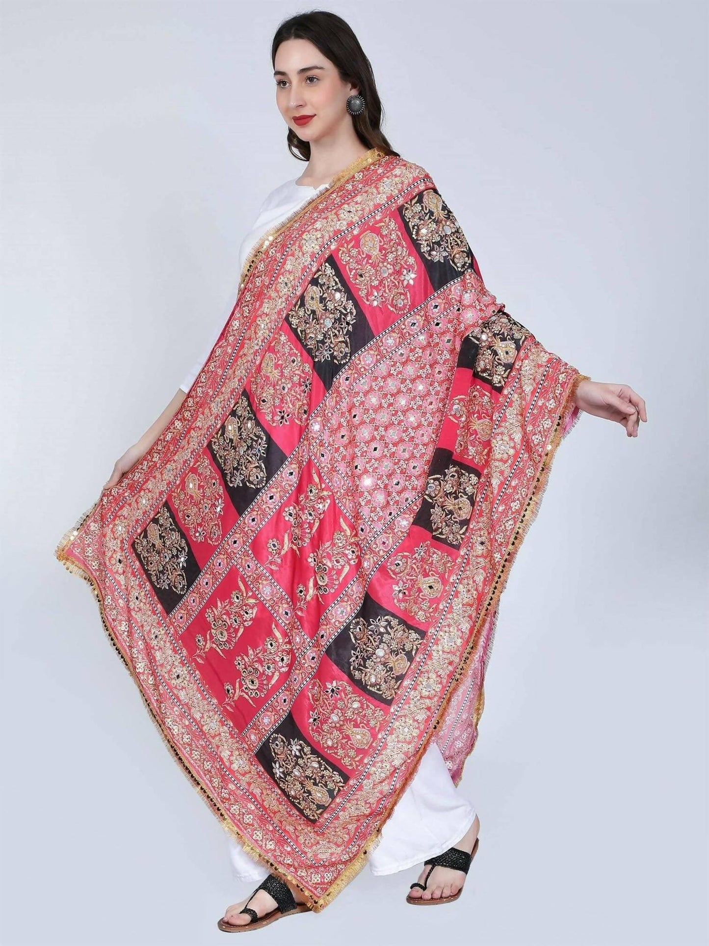 Chiffon Digital Print Pakistani Dupatta with Mirror Work - HalfPe