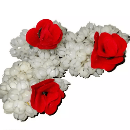 SENECIO Red Rose Flower Full Bloomed White Mogra Jasmine Hair Band(3Pc) - HalfPe