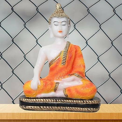 KariGhar Antique Meditating Buddha Statue Idol Perfect for Home | Prayer Room | Living Room | Decoration & Gifting (A0107 (Orange)) - HalfPe