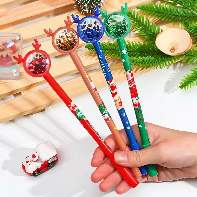 Le Delite christmas return gifts -Plastic Gel Ink Pen (glitter head pen-10 Pieces) - HalfPe