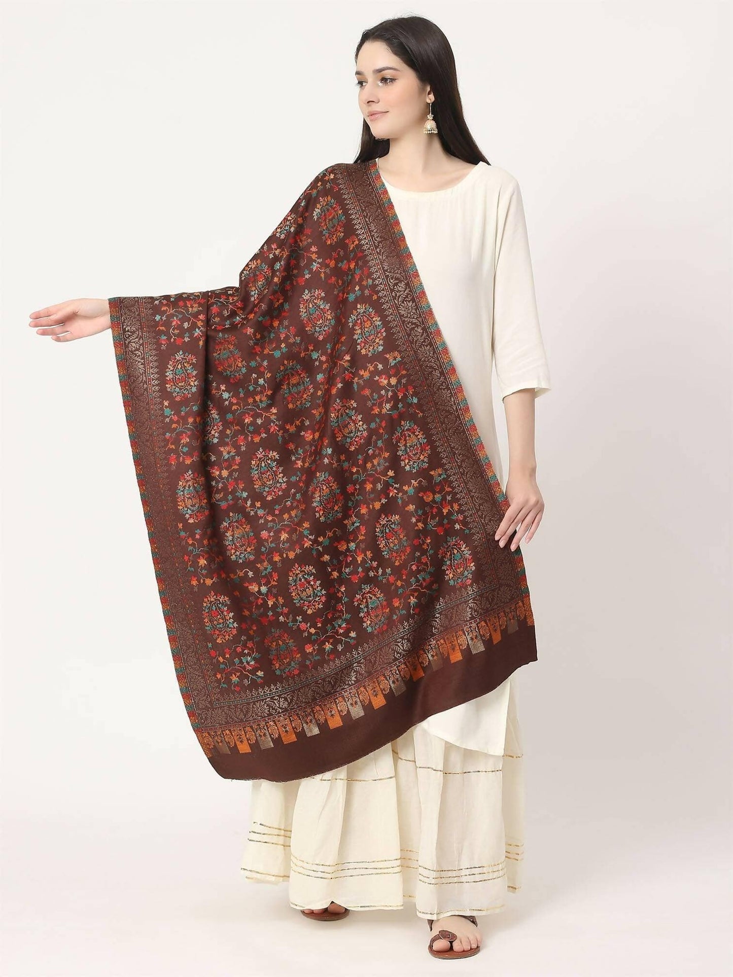 Coffee Brown Multiweave Stole - HalfPe