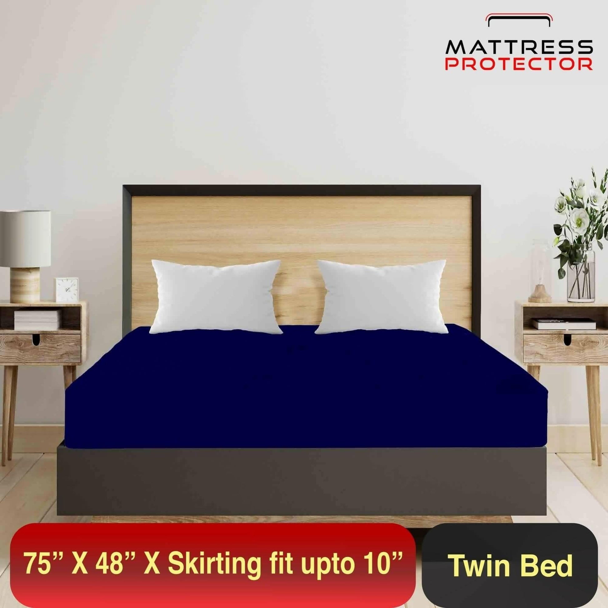 Mattress Protector Dark Blue Bed Protector for Single Bed (75 x 48 inch) - HalfPe