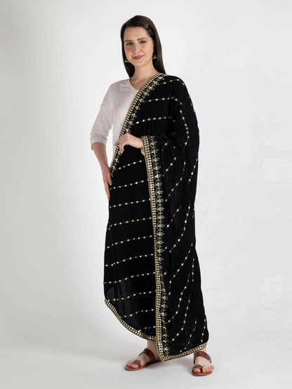 Black Embroidered Velvet Shawl Dupatta - HalfPe