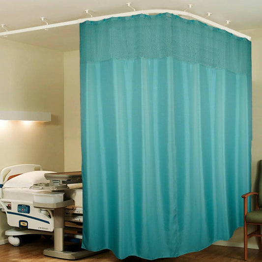 Hospital Partition Curtains, Clinic Curtains Size 9 FT W x 7 ft H, Channel Curtains with Net Fabric, 100% polyester 18 Rustfree Metal Eyelets 18 Plastic Hook, Dark Green, Zig Zag (9x7 FT) - HalfPe