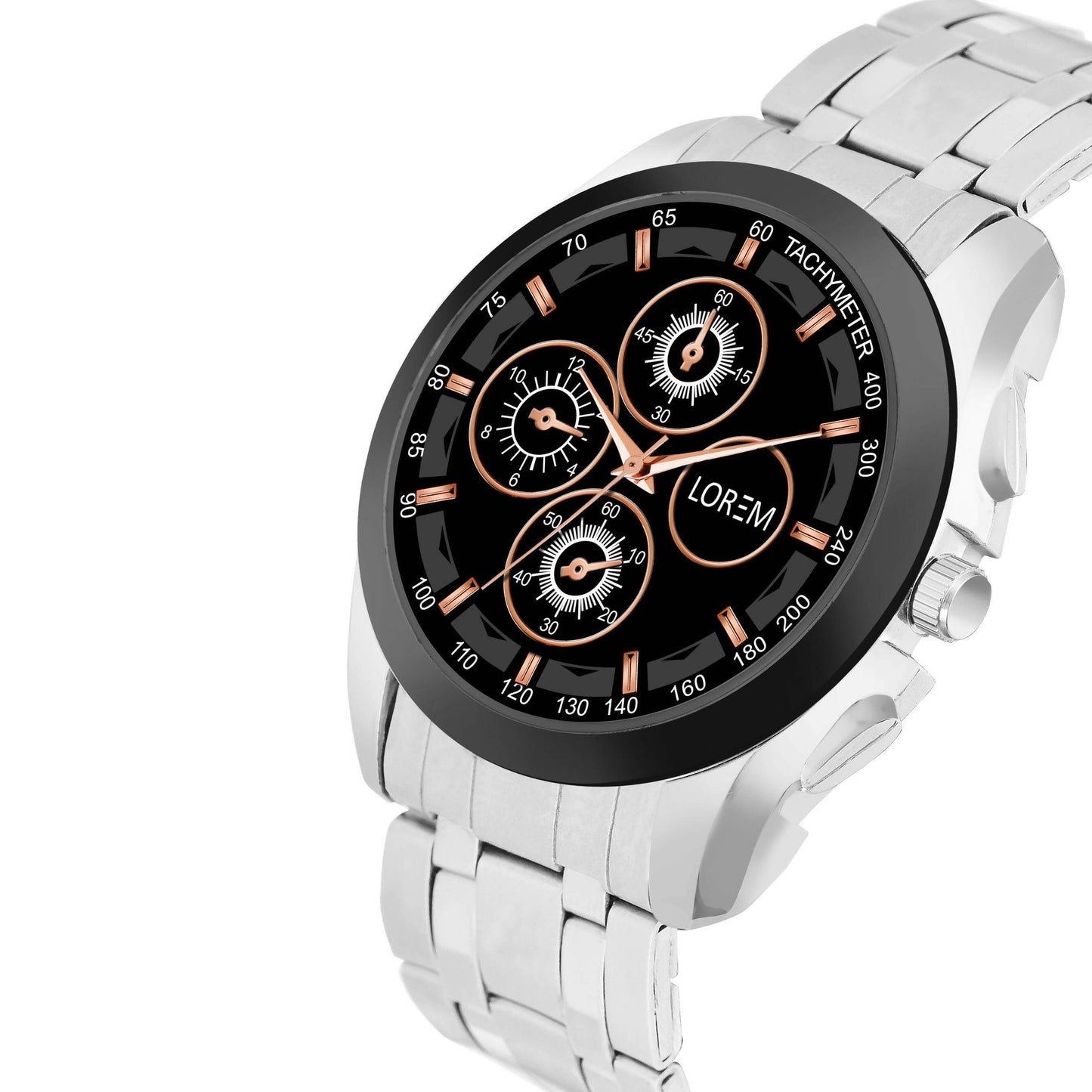 LOREM Black & Silver Dummy Chronograph Metal Analog Watch For Men LR114 - HalfPe