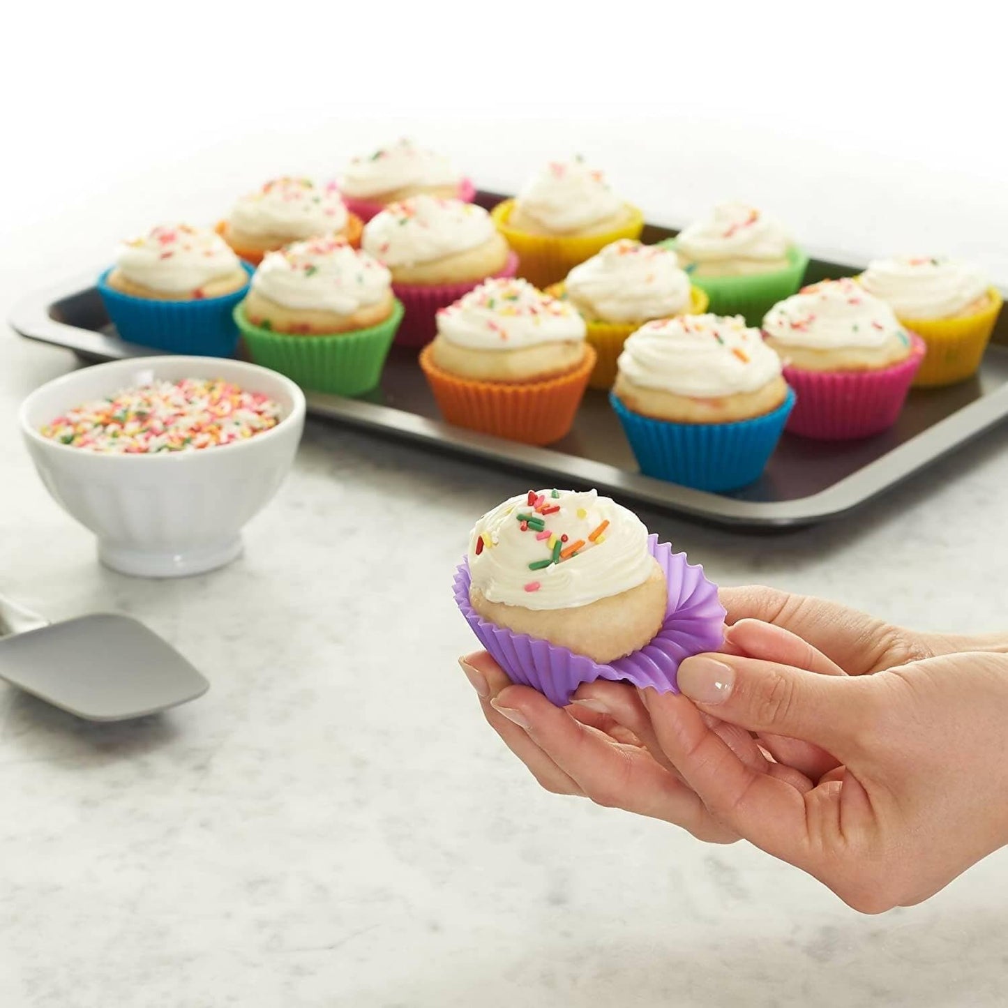 12 Pcs Reusable Silicone Baking Cup for Cupcake(MULTICOLOUR) - HalfPe