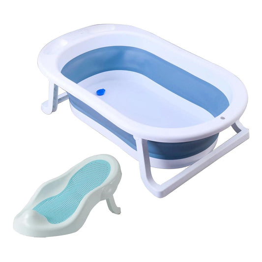 Safe-O-Kid 2 in 1 Baby Splash Anti-Slip Folding Baby Bath tub Cum Baby Bather with Temperature Sensitive Plug, Portable Travel Friendly Bathtub, Foldable Shower Pool for Kids- (0-3 Years), Blue - halfpeapp