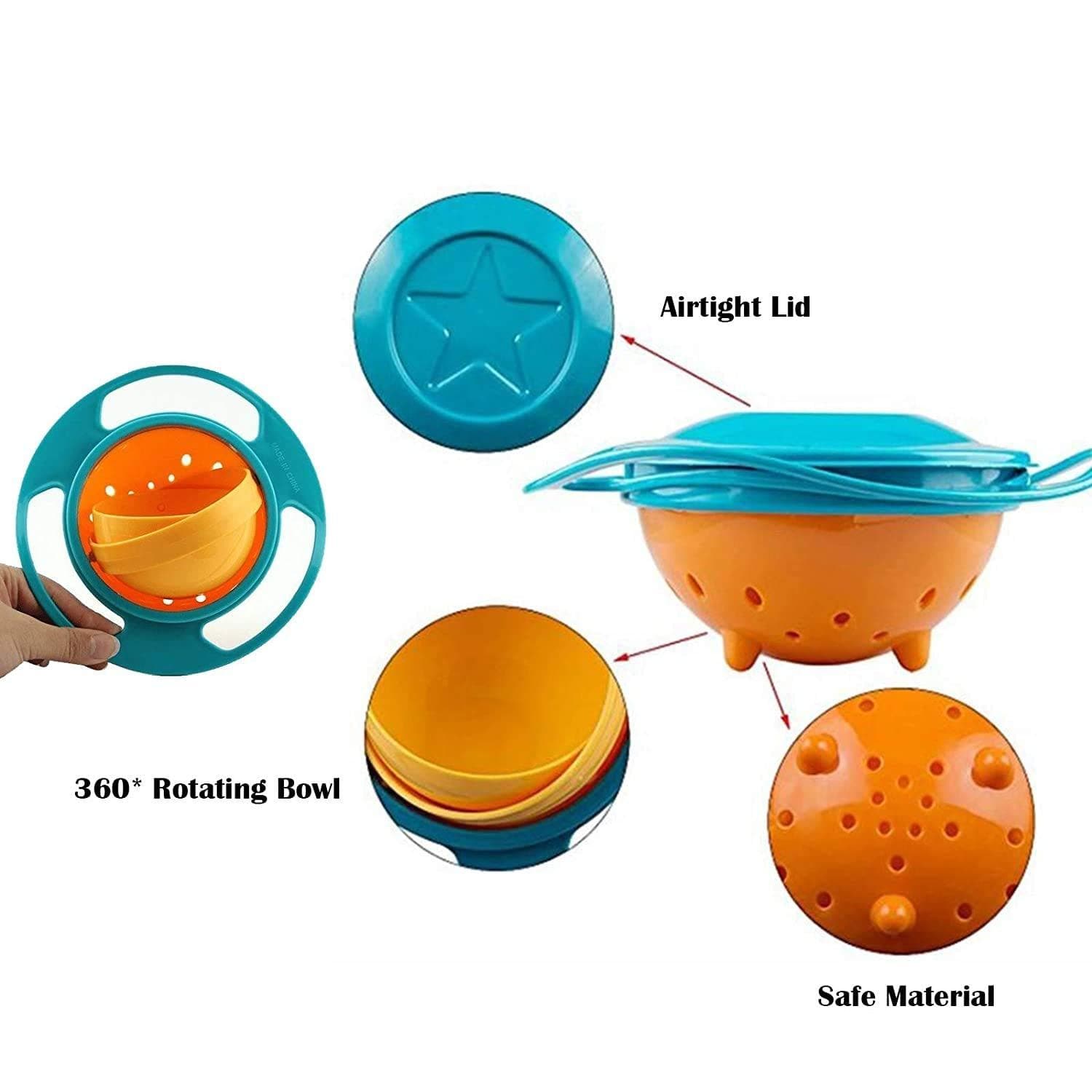 Safe-O-Kid - 360 Degree, No Spill Bowl, Orange and Green, Pack of 1 - halfpeapp