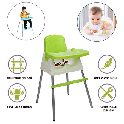 Safe-O-Kid 4 in 1 Convertible High Chair/Kids Feeding Chair Cum Booster Seat for 6 to 36 Months with Adjustable Tray for Baby - Green - halfpeapp