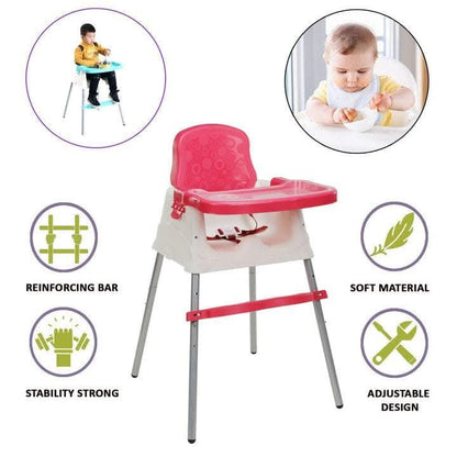 Safe-O-Kid 4 in 1 Convertible High Chair/Kids Feeding Chair for with Adjustable Tray, 6 to 36 Months Baby, Max Weight Up to 15 Kgs with 1 Free Fruit Nibbler- Pink - halfpeapp