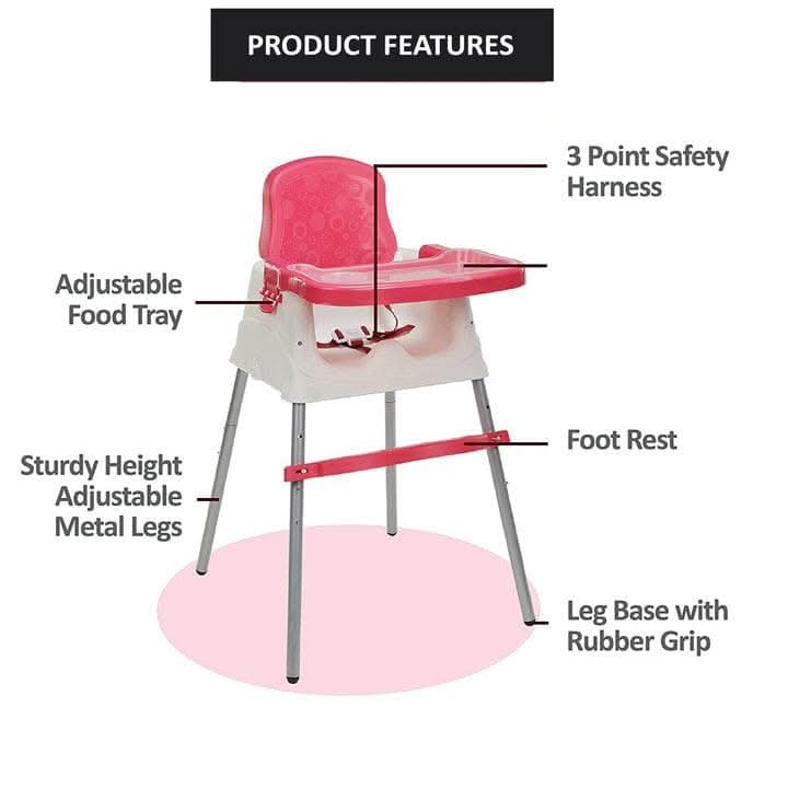 Safe-O-Kid 4 in 1 Convertible High Chair/Kids Feeding Chair for with Adjustable Tray, 6 to 36 Months Baby, Max Weight Up to 15 Kgs with 1 Free Fruit Nibbler- Pink - halfpeapp