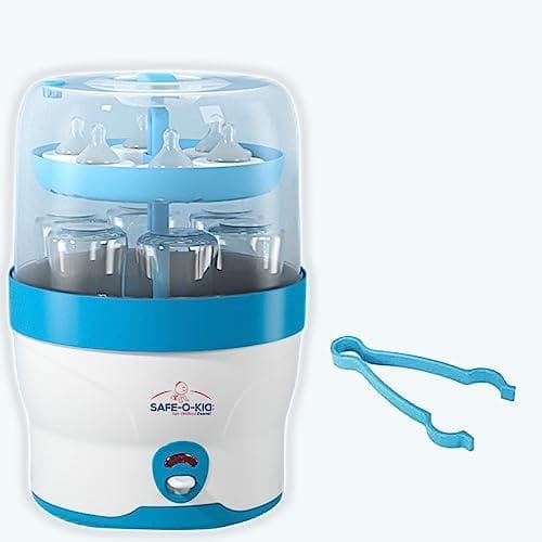 Safe-O-Kid 6 Bottles 8 Minutes Sterilization Cycle Electric Steam Sterilizer- Suitable for Feeding Bottles, Breast Pump and Other Accessories, Large Capacity (Latest 2023 Model)- Blue - halfpeapp