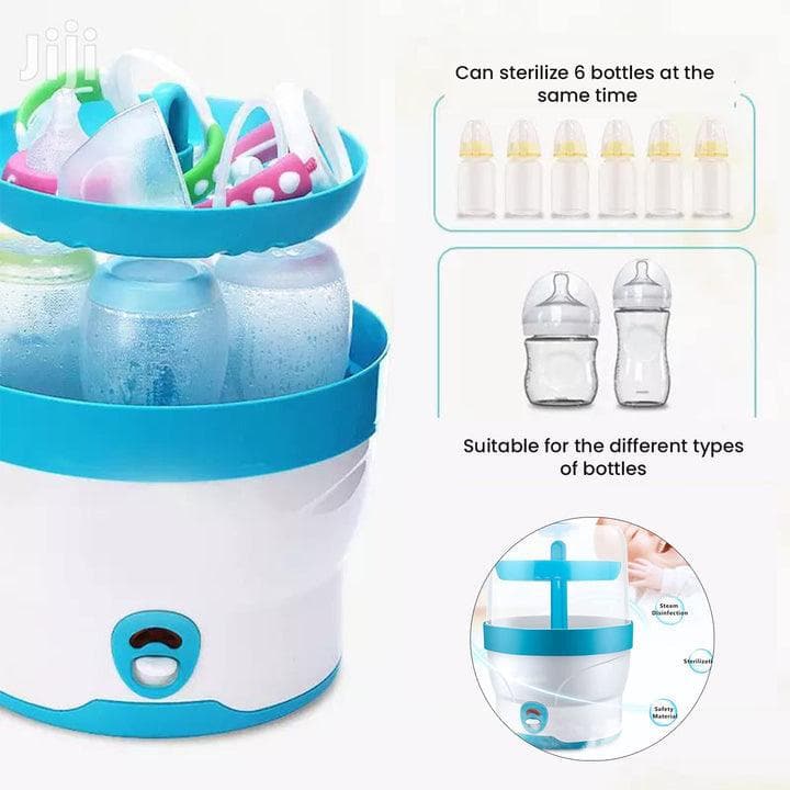 Safe-O-Kid 6 Bottles 8 Minutes Sterilization Cycle Electric Steam Sterilizer- Suitable for Feeding Bottles, Breast Pump and Other Accessories, Large Capacity (Latest 2023 Model)- Blue - halfpeapp