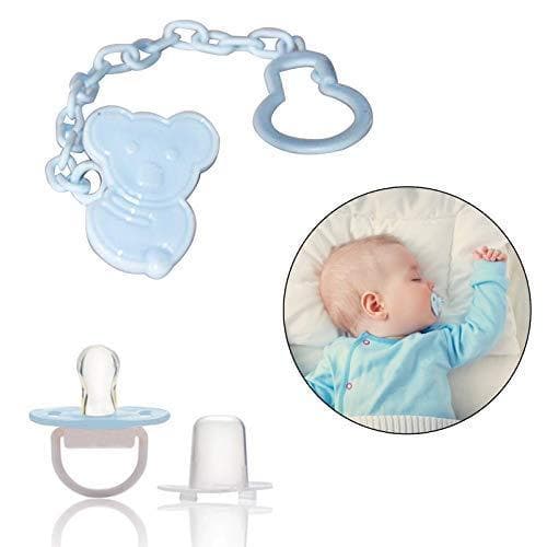 Safe-O-Kid Animal Design Silicone Pacifier/Soother with Holder Chain and Clip, Blue Bear - halfpeapp