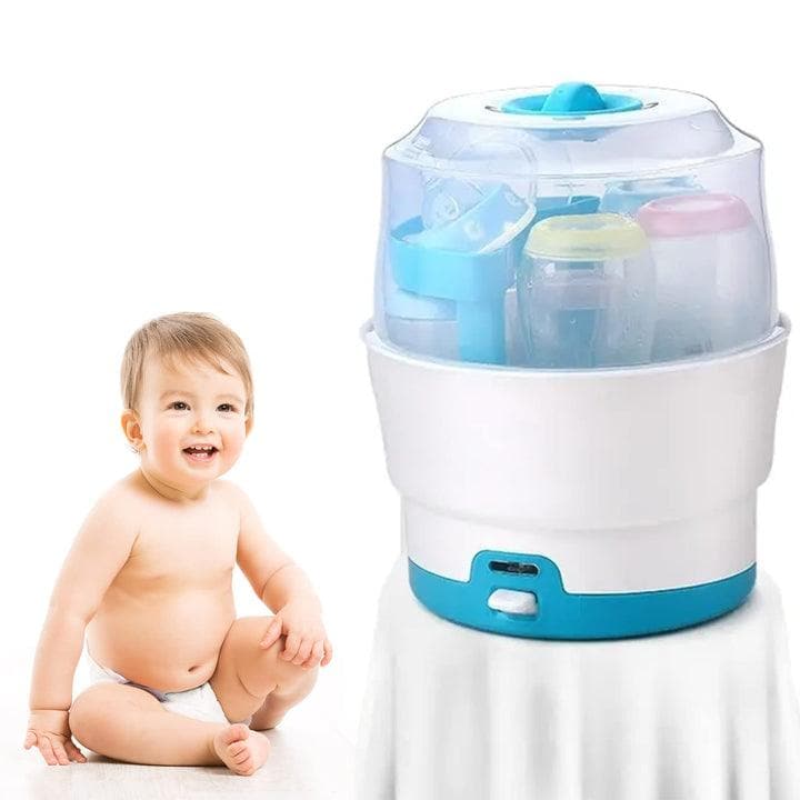 Safe O Kid Baby Bottle Sterilizer, Pacifiers, Kills 99.99% Germs, Quick Cleaning in 8 Mins, Fast Disinfection, Hold up to 6 Bottles, Steam Sterilizer for Baby Bottles, (Latest 2023 Model with 3 Years Comprehensive Warranty)- Blue - halfpeapp