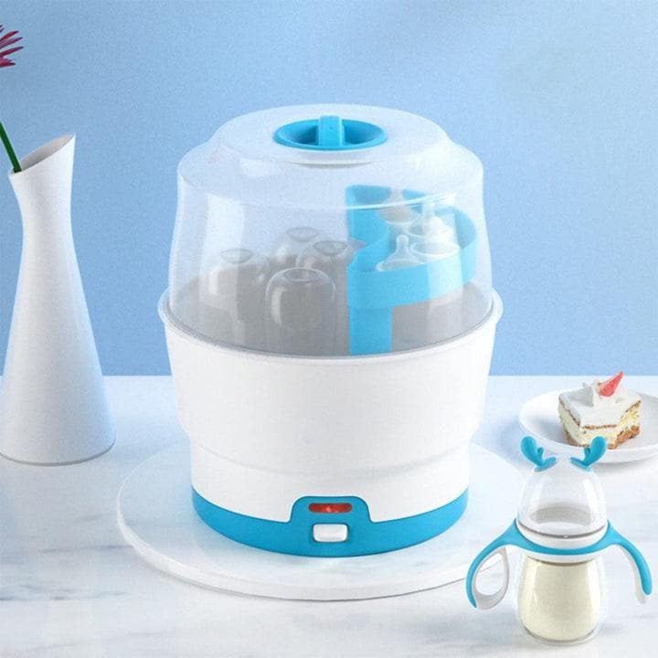 Safe O Kid Baby Bottle Sterilizer, Pacifiers, Kills 99.99% Germs, Quick Cleaning in 8 Mins, Fast Disinfection, Hold up to 6 Bottles, Steam Sterilizer for Baby Bottles, (Latest 2023 Model with 3 Years Comprehensive Warranty)- Blue - halfpeapp