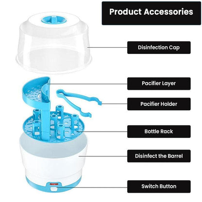 Safe O Kid Baby Bottle Sterilizer, Pacifiers, Kills 99.99% Germs, Quick Cleaning in 8 Mins, Fast Disinfection, Hold up to 6 Bottles, Steam Sterilizer for Baby Bottles, (Latest 2023 Model with 3 Years Comprehensive Warranty)- Blue - halfpeapp