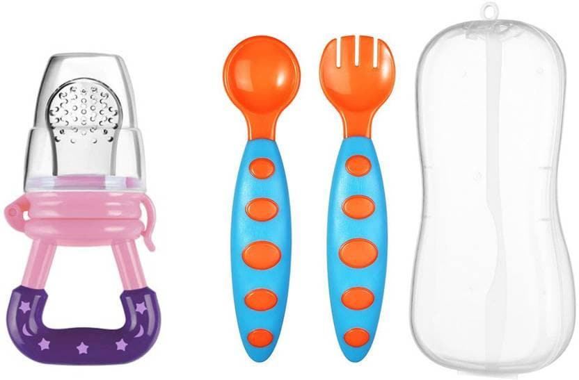 Safe-O-Kid Baby Fruit Nibbler/Feeder/Pacifier with Feeding/Training Spoon with Box- Combo - halfpeapp